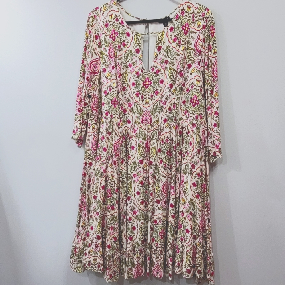 Torrid Patterned Keyhole Detail Ruffle Hem Midi Dress size 2x